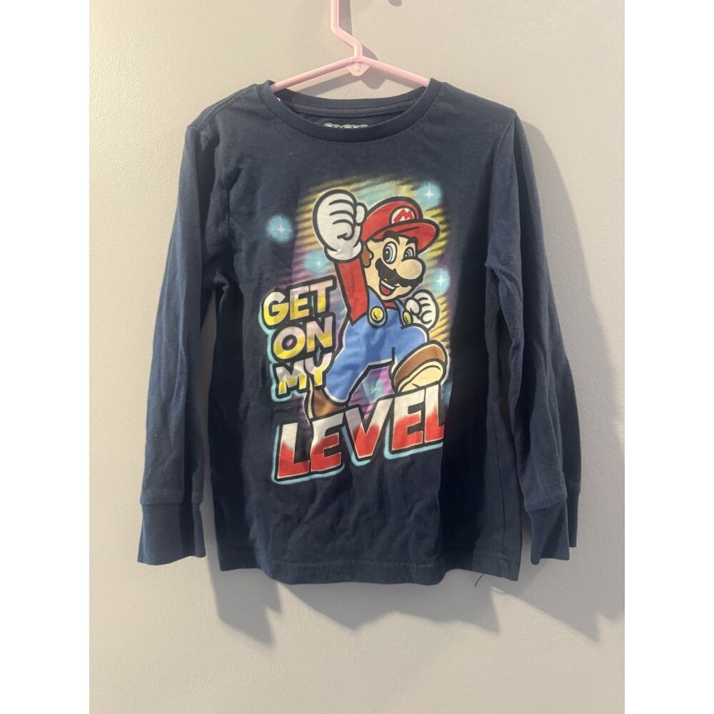 Mario Get On My Level T-Shirt Long Sleeve  XS - Super Mario Brothers - Pre Owned